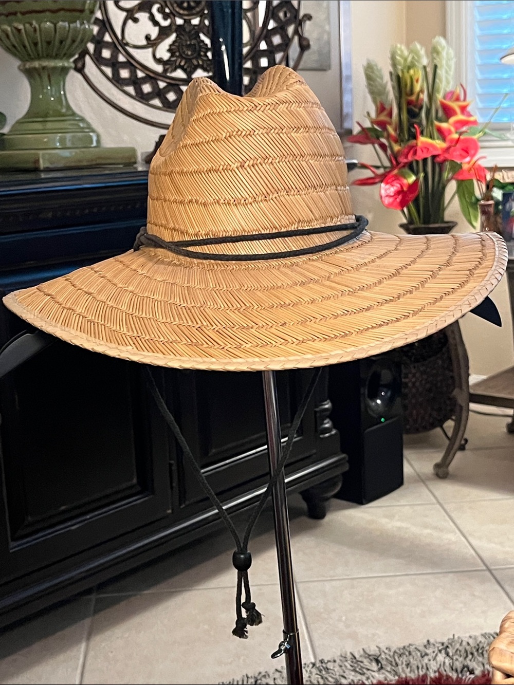Men’s Wide Brim Straw Sun Hat with Chin Cord